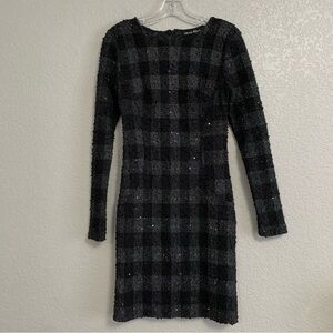Alexia Klein Dress Sz XS Metallic Shimmer Check Sequin Textured Body Con Holiday